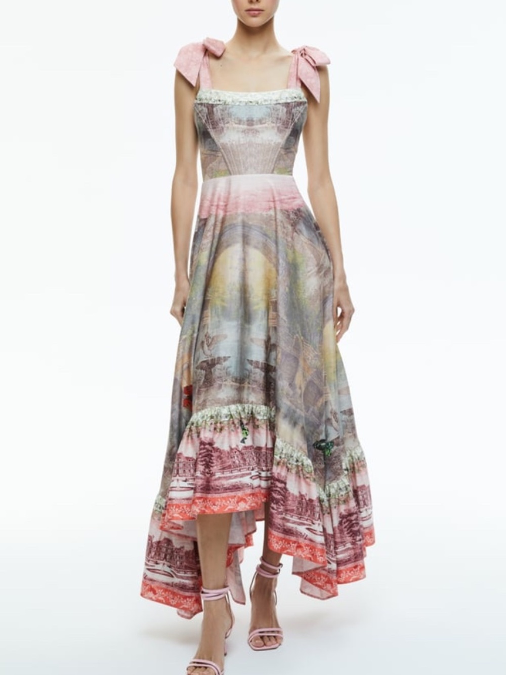 Alice + Olivia Rosalee Versailles Corset Pink Tie Maxi Dress Bustier - Size 2